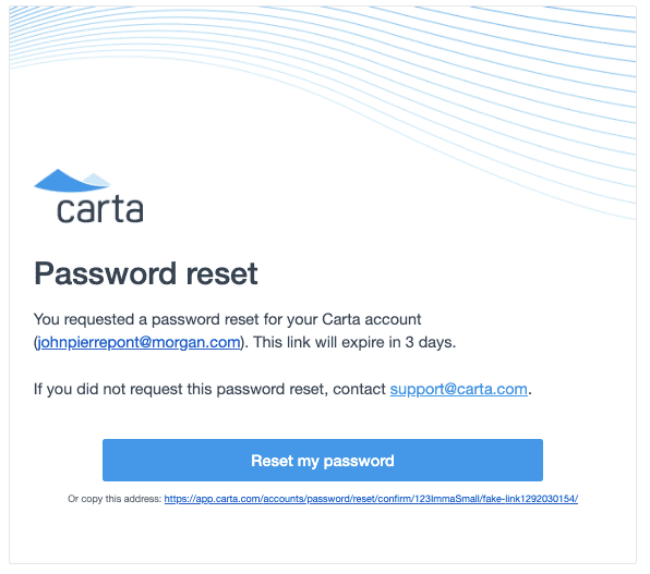 Carta reset password email