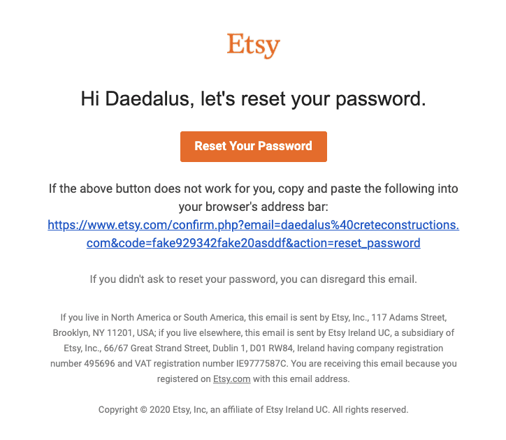 Etsy reset password email