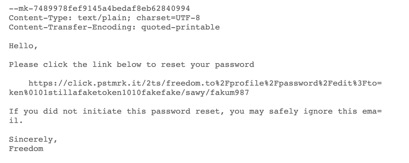 Freedom reset password email