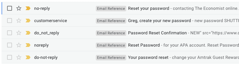 Five emails in an inbox