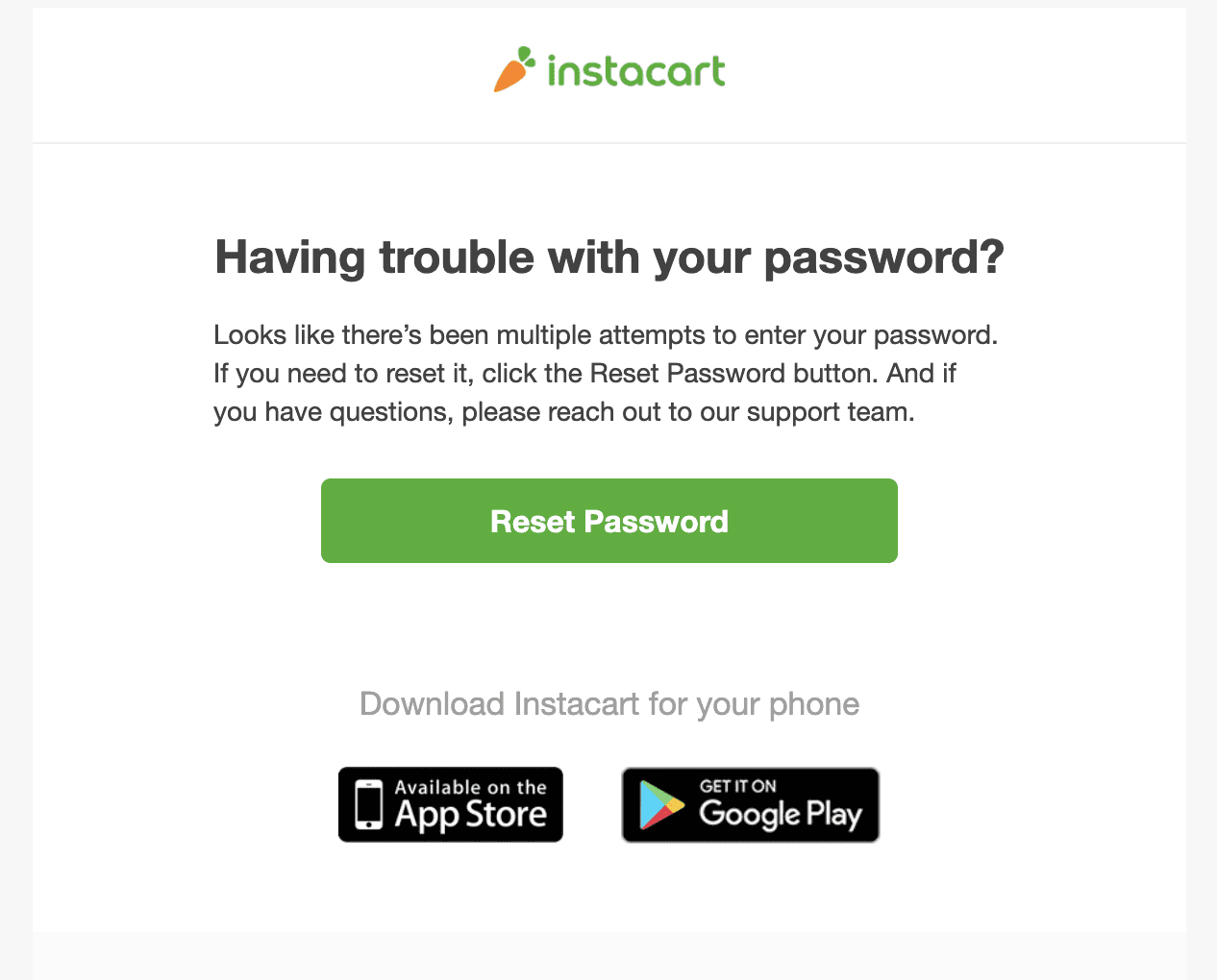 Instacart reset password email