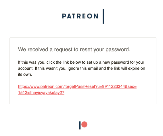 Patreon reset password email