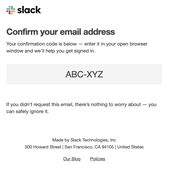 Slack reset password email