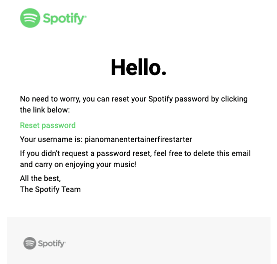 Spotify reset password email