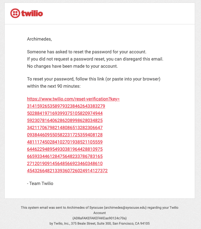 Twilio reset password email