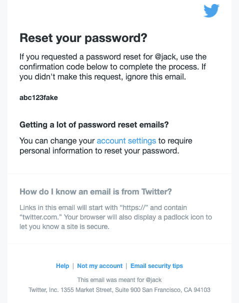 Twitter reset password email